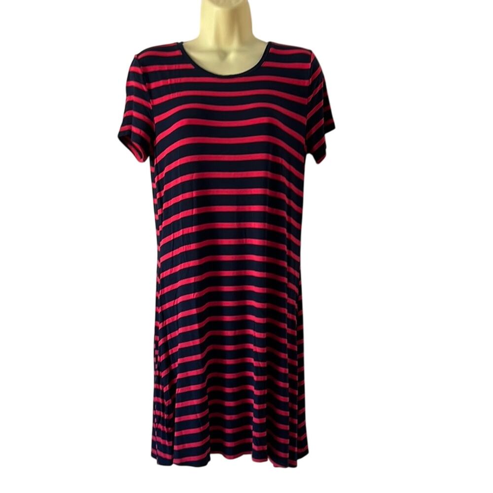 Amazon Essentials Red and Blue Striped Casual T-Shirt Dress Size XS